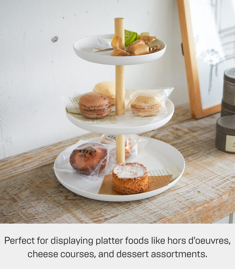 Yamazaki Home Tosca 3-Tier Food Serving Stand - Appetizer & Dessert Tray Party Organizer - Steel + Wood - Image 4